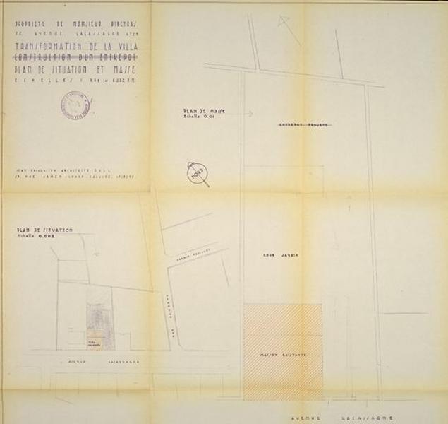AC Lyon : 354 WP 056 PCA n° 556, plan de situation, entrepôt et villa de monsieur Ribeyras 1957.