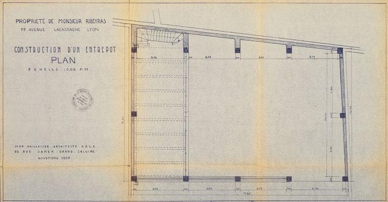 AC Lyon : 354 WP 068 PCA n° 687, plan du hangar pour M. Ribeyras par M. Paillasson