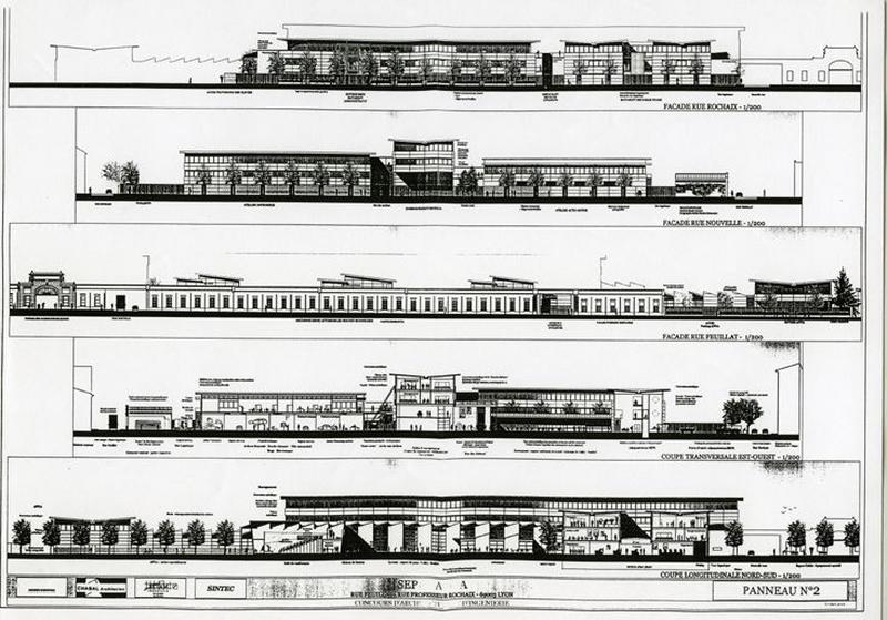 Projet Giraudet-Dassonville et Chabal architectes : coupe longitudinale nord-sud - 1/200