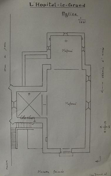 Plan de l'église, Bernard Louis, vers 1970