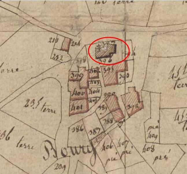 Plan de situation, d'après le cadastre de 1809, section A, échelle originale 1:2500.