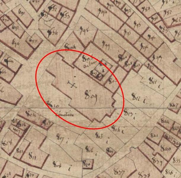 Plan de situation, d'après le cadastre de 1809, section D1, échelle originale 1:1250.