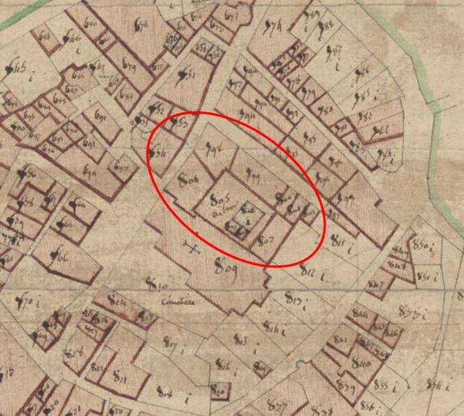 Plan de situation, d'après le cadastre de 1809, section D1, échelle originale 1:1250.