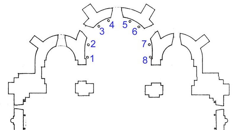 Plan de localisation des chapiteaux dans l'abside.