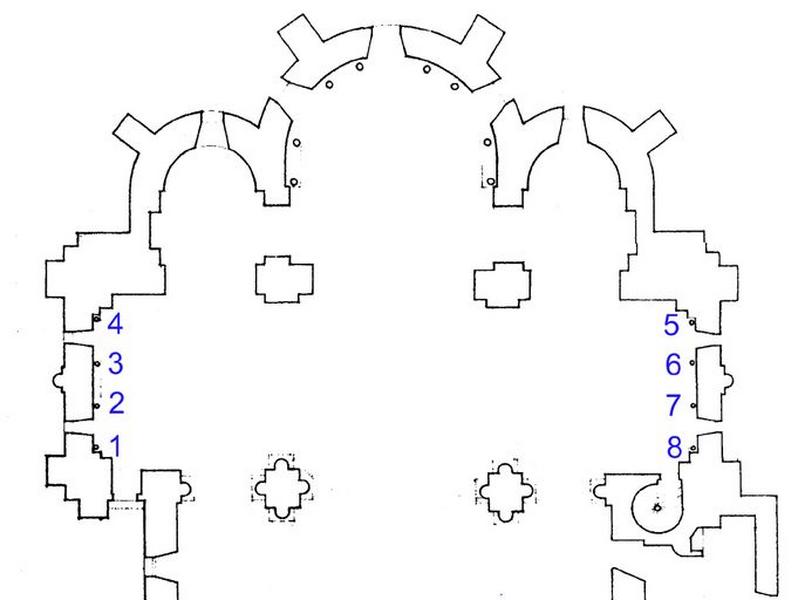 Plan de localisation des chapiteaux dans le transept.