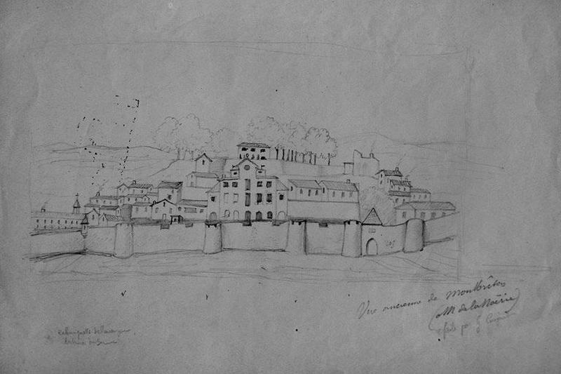 Vue de la demeure et des fortifications depuis le boulevard Duguet, dessin de G. Cuignet, début 19e siècle.
