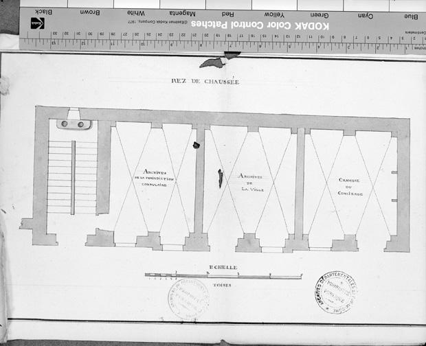 Edifice disparu (emplacement inconnu) : projet de juridiction consulaire. Plan du rez-de-chaussée, n.d., n.s. [par Saladin, 1752.]