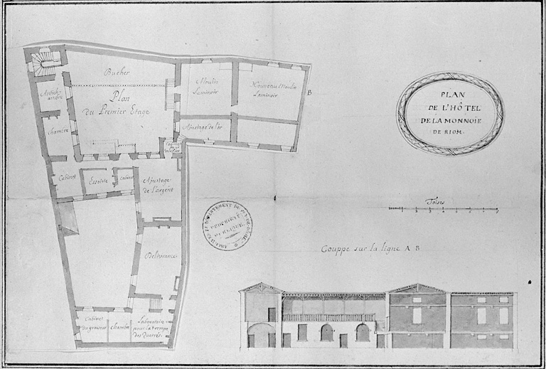 Plan de l'hôtel de la Monnoye de Riom, 1er étage