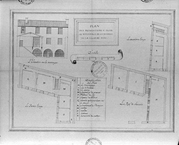 Plan des réparations à faire au Monnoïage de la monnaie de la ville de Riom, [entre 1710 et 1719]