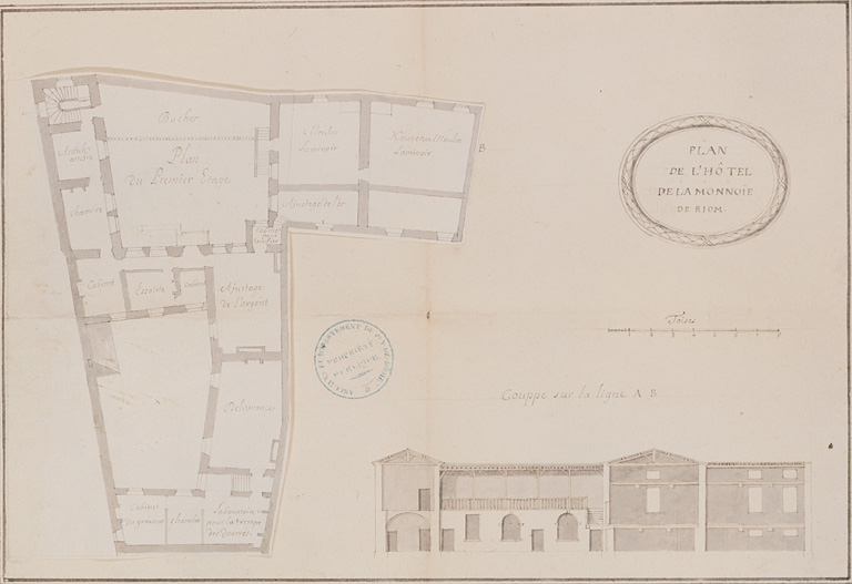 Plan de l'hôtel de la Monnoye de Riom, 1er étage