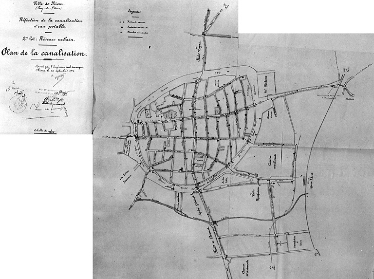 Ville de Riom. Réfection de la canalisation d'eau potable. Plan de la canalisation.