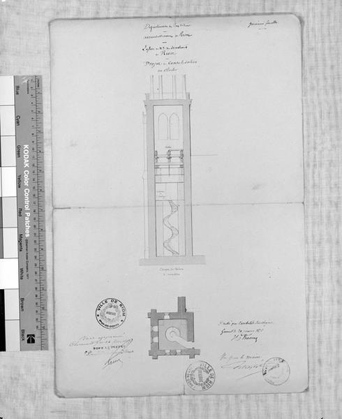 Département du Puy-de-Dôme. Arrondissement de Riom. Eglise N.D. du Marthuret de Riom. Projet de consolidation du clocher, par Vianne, architecte à Gannat, 20 janvier 1876