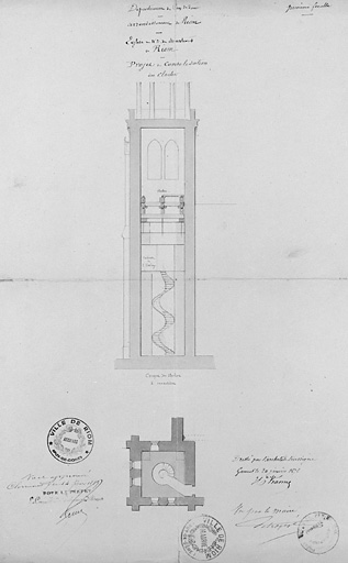 Département du Puy-de-Dôme. Arrondissement de Riom. Eglise N.D. du Marthuret de Riom. Projet de consolidation du clocher.