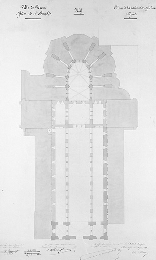 Ville de Riom. Eglise de Saint-Amable n°9. Plan à la hauteur des galeries, projet.