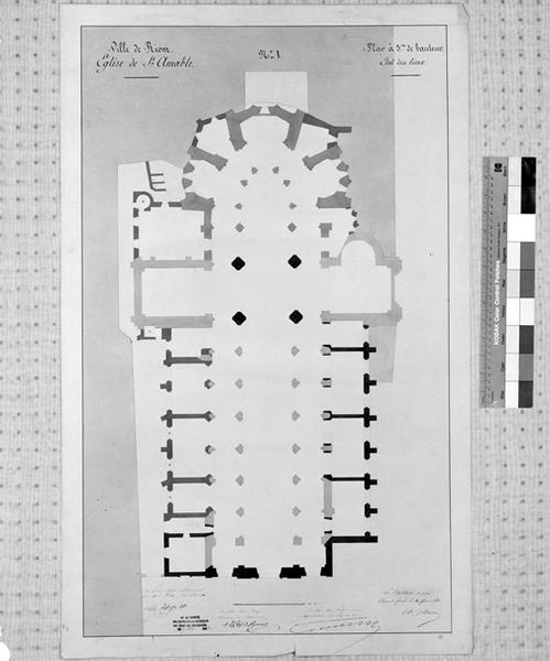 Eglise de Saint-Amable n°1. Plan à 3 m. de hauteur, état des lieux, par A. Mallay, architecte, 1851