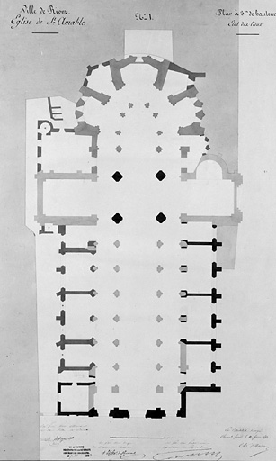 Ville de Riom. Eglise de Saint-Amable n°1. Plan à 3 m. de hauteur, état des lieux.