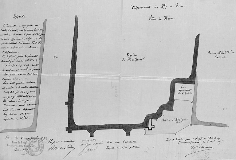 Département du Puy-de-Dôme. Ville de Riom. Eglise du Marthuret, plan.