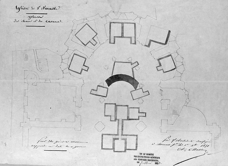 Eglise de St.-Amable. Plan du choeur et des caveaux.