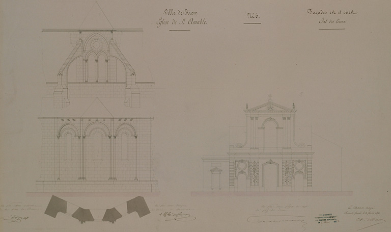 Ville de Riom. Eglise de Saint-Amable n°6. Façades est et ouest, état des lieux.