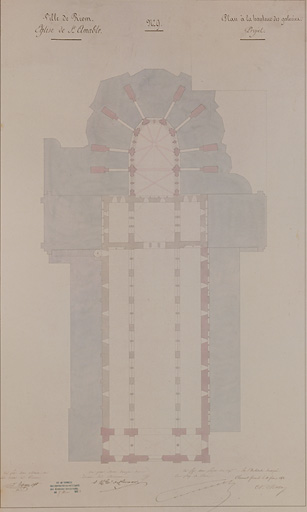 Ville de Riom. Eglise de Saint-Amable n°9. Plan à la hauteur des galeries, projet.