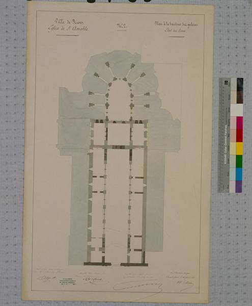 Ville de Riom. Eglise de Saint-Amable n°2. Plan à hauteur des galeries, état des lieux, par A. Mallay, architecte, 11 février 1851