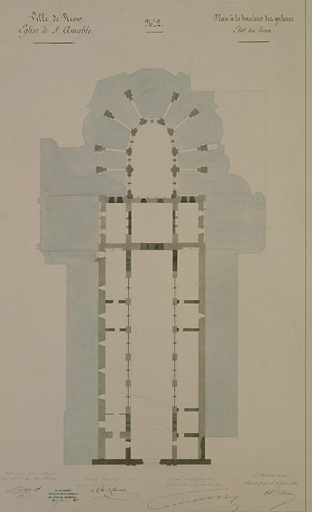 Ville de Riom. Eglise de Saint-Amable n°2. Plan à hauteur des galeries, état des lieux.