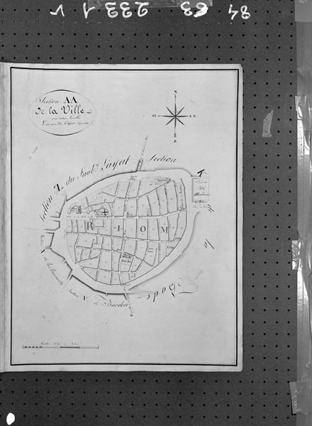 Plan cadastral parcellaire de Riom, section AA de la ville, 25 septembre 1811