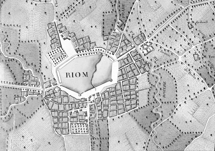 Atlas de Trudaine : Généralité de Riom I : route de Paris en Languedoc depuis Aubiat (Puy-de-Dôme) jusqu'au delà de Fix-Villeneuve (Haute-Loire) par Riom, Clermont, Brioude.