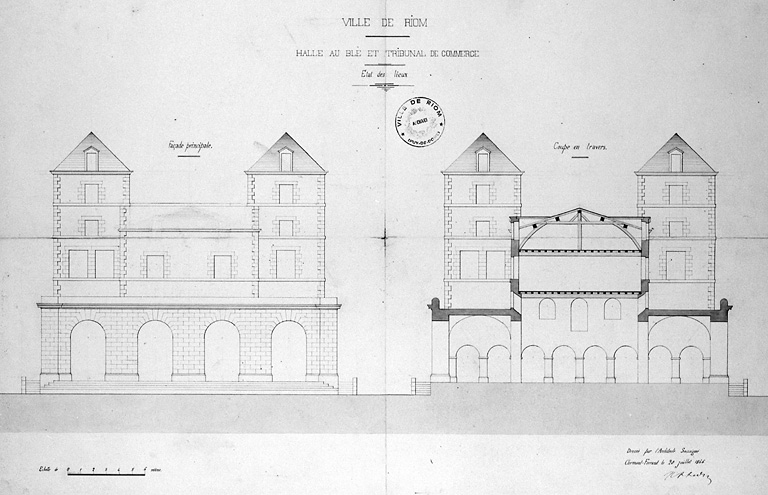 Elévation (état des lieux) de la halle et du tribunal de commerce.