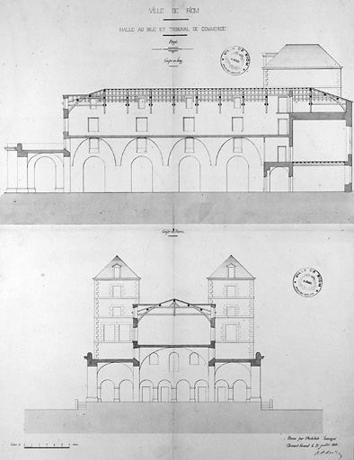 Elévation (projet) de la halle et du tribunal de commerce.