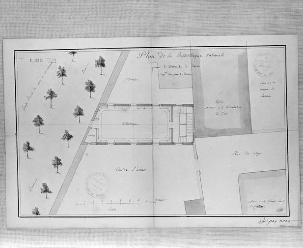 Edifice disparu (vers 1858-1864) : plan de la bibliothèque nationale pour le district de Riom, département du Puy-de-Dôme, par C.F.M. Attiret, 28 floréal an II (17 mai 1794)