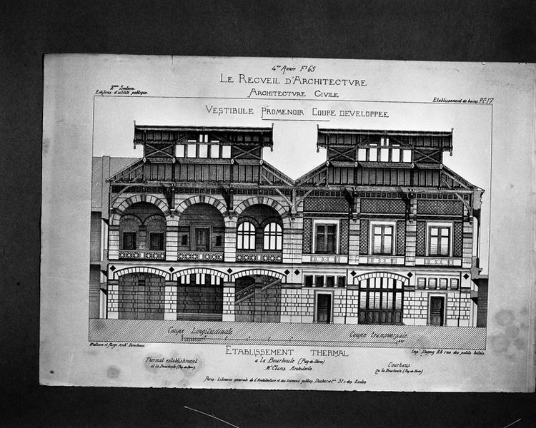 Etablissement thermal à La Bourboule (Puy-de-Dôme). Vestibule-Promenoir, coupe développée.
