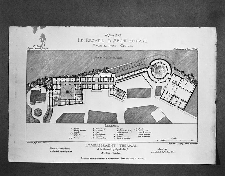 Etablissement thermal à La Bourboule (Puy-de-Dôme). Plan du Rez-de-Chaussée.