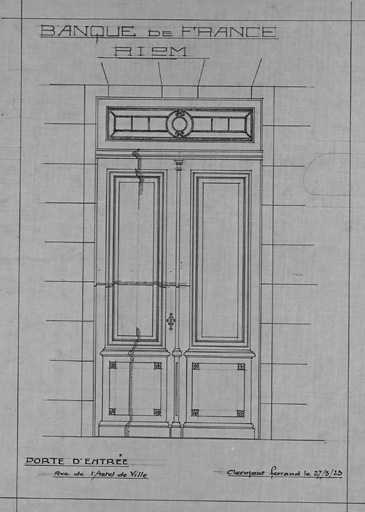 Banque de France. Riom. Porte d'entr'e, rue de l'Htel de Ville.