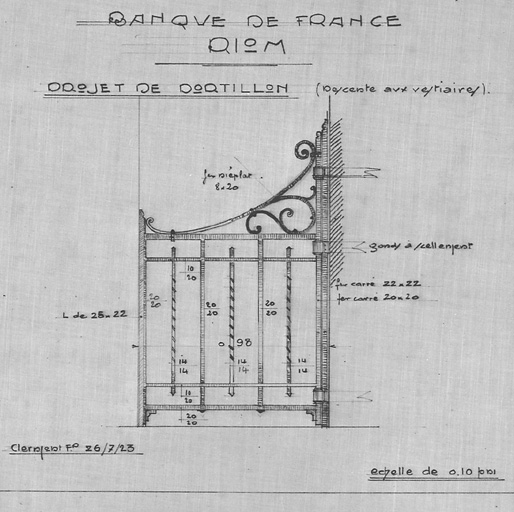 Banque de France. Riom. Projet de portillon (descente aux vestiaires).