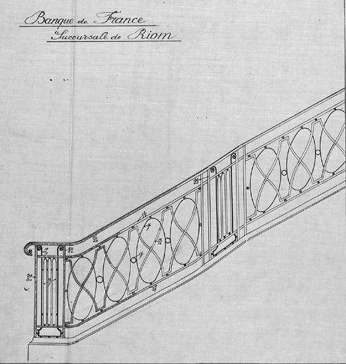 Banque de France. Succursale de Riom. Détail d'une rampe d'escalier.