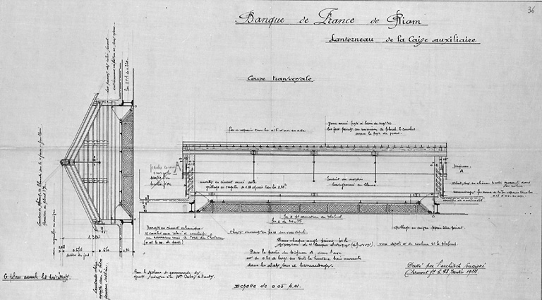 Banque de France de Riom. Lanterneau de la caisse auxiliaire. Coupe transversale.