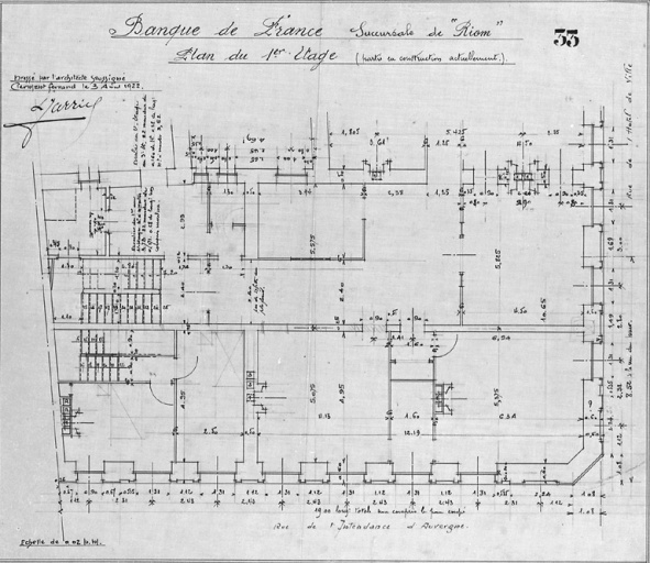 Banque de France. Succursale de Riom. Plan du 1er étage.