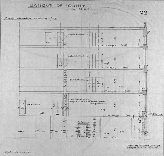 Banque de France de Riom. Croquis schématique du mur de refend.