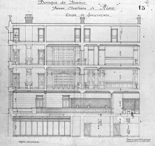 Banque de France. Bureau auxiliaire de Riom. Coupe transversale.