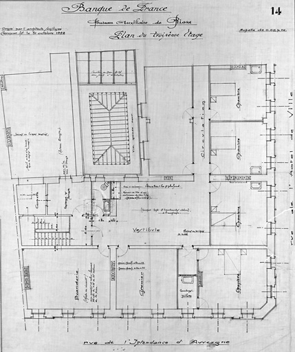 Banque de France. Bureau auxiliaire de Riom. Plan du 3ème 'tage.