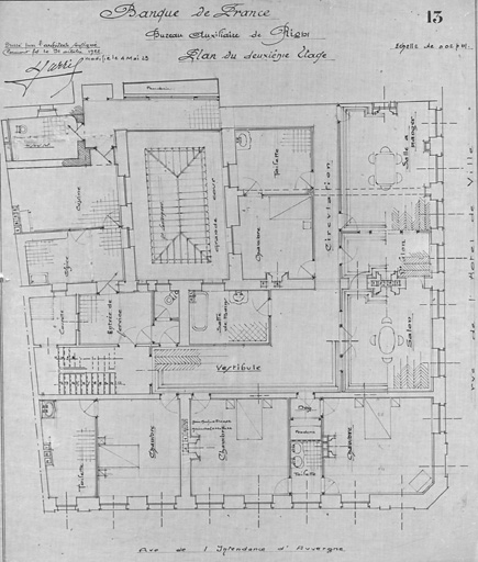 Banque de France. Bureau auxiliaire de Riom. Plan du 2ème étage.