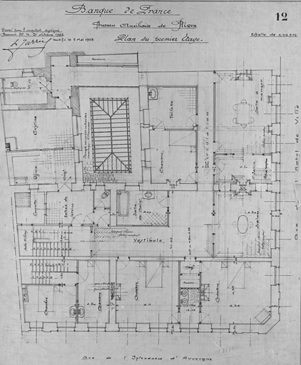 Banque de France. Bureau auxiliaire de Riom. Plan du 1er étage.
