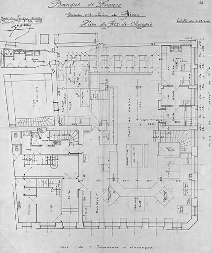Banque de France. Bureau auxiliaire de Riom. Plan du rez-de-chaussée.