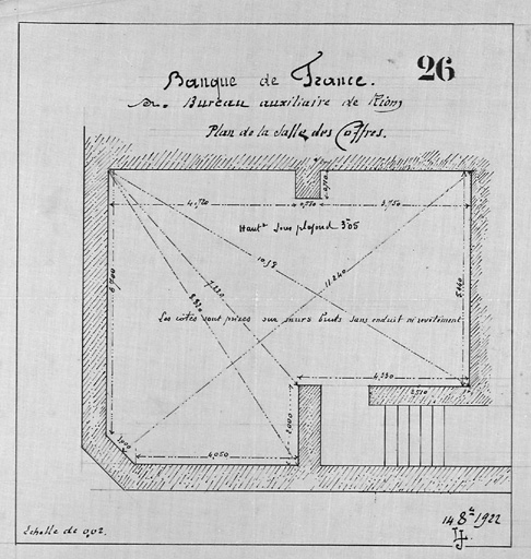 Banque de France. Bureau auxiliaire de Riom. Plan de la salle des coffres.