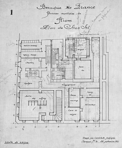 Banque de France. Bureau auxiliaire de Riom. Plan du sous-sol.
