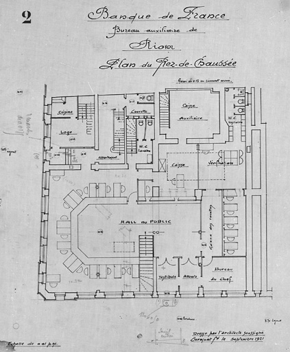Banque de France. Bureau auxiliaire de Riom. Plan du rez-de-chaussée.
