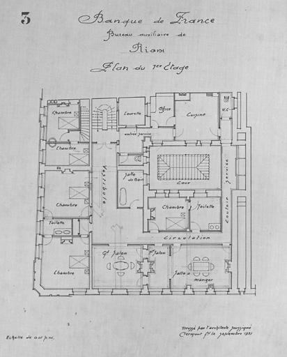 Banque de France. Bureau auxiliaire de Riom. Plan du 1er étage.