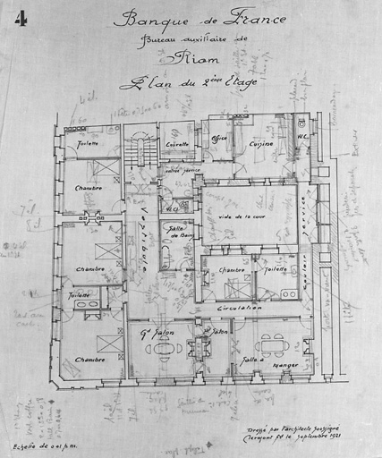 Banque de France. Bureau auxiliaire de Riom. Plan du 2ème étage.