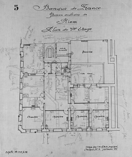 Banque de France. Bureau auxiliaire de Riom. Plan du 3 ème étage.